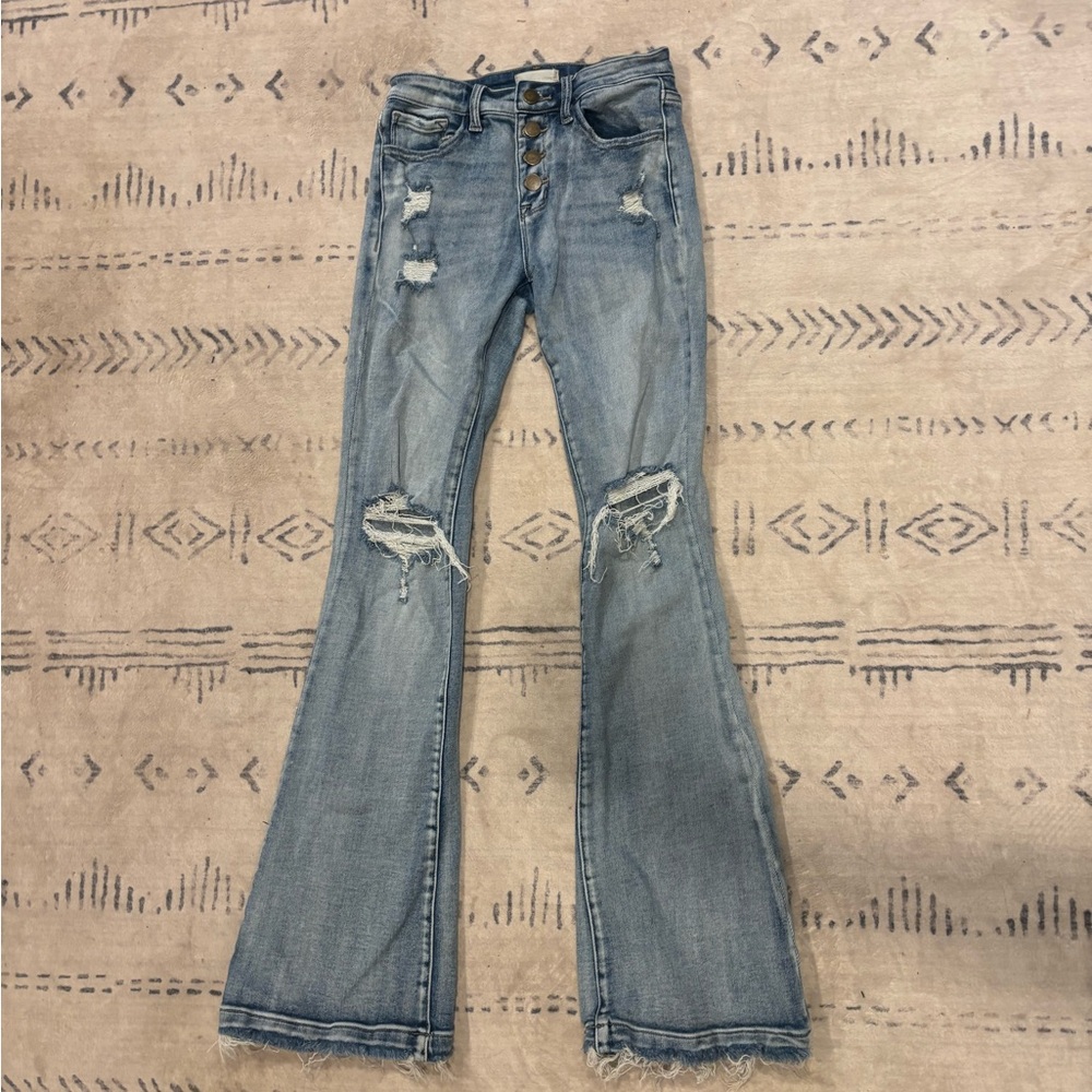 Women's Distressed Flare Jeans - Blue